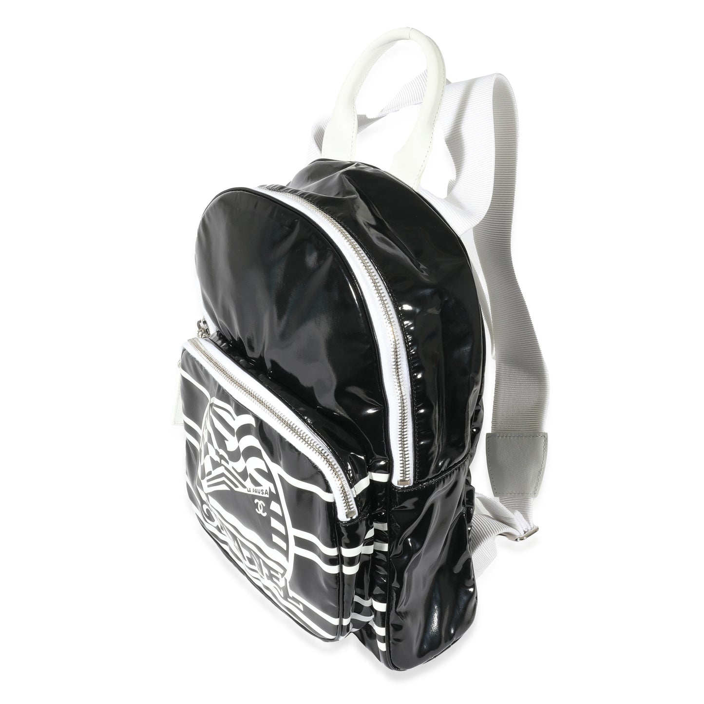 CHANEL Black White Vinyl Small La Pausa Backpack