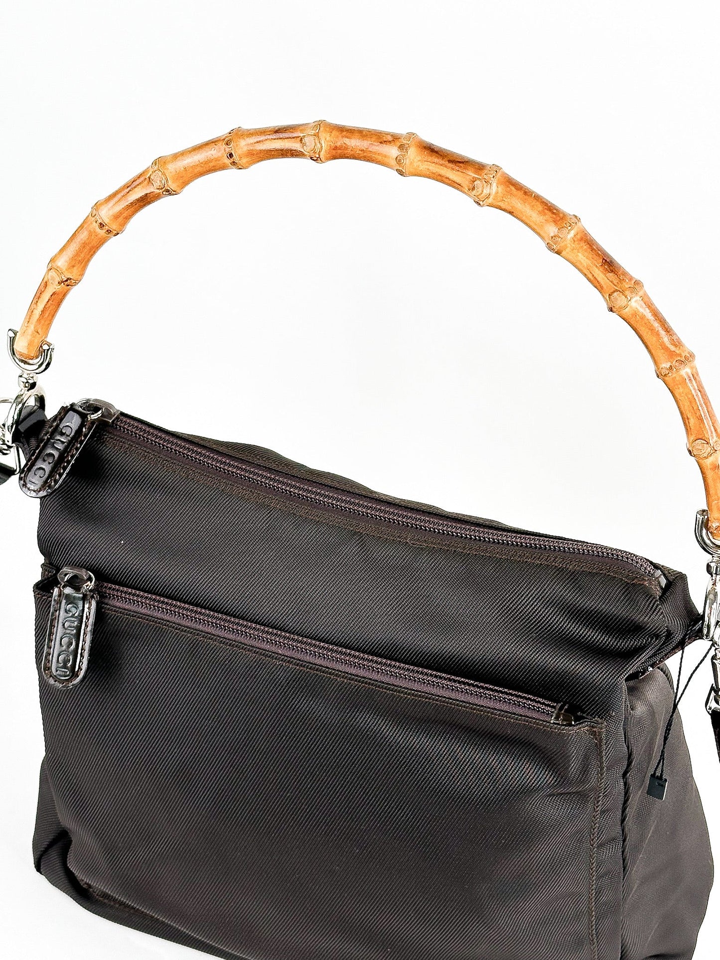 Gucci Brown Nylon & Leather Bamboo Shoulder Bag