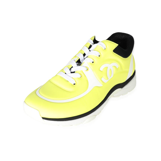Neon Yellow Lycra Interlocking CC Sneakers 39.5