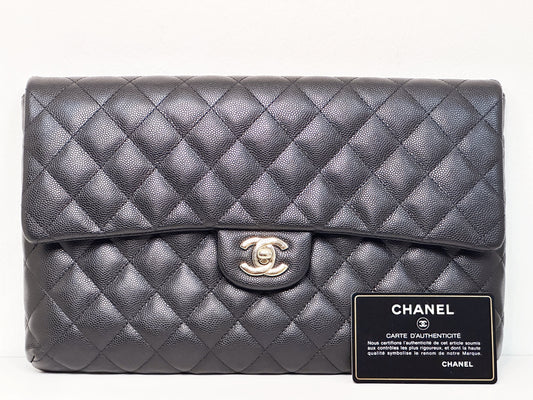 Chanel Quilted Caviar Classic Clutch GHW Black 2683 holo card