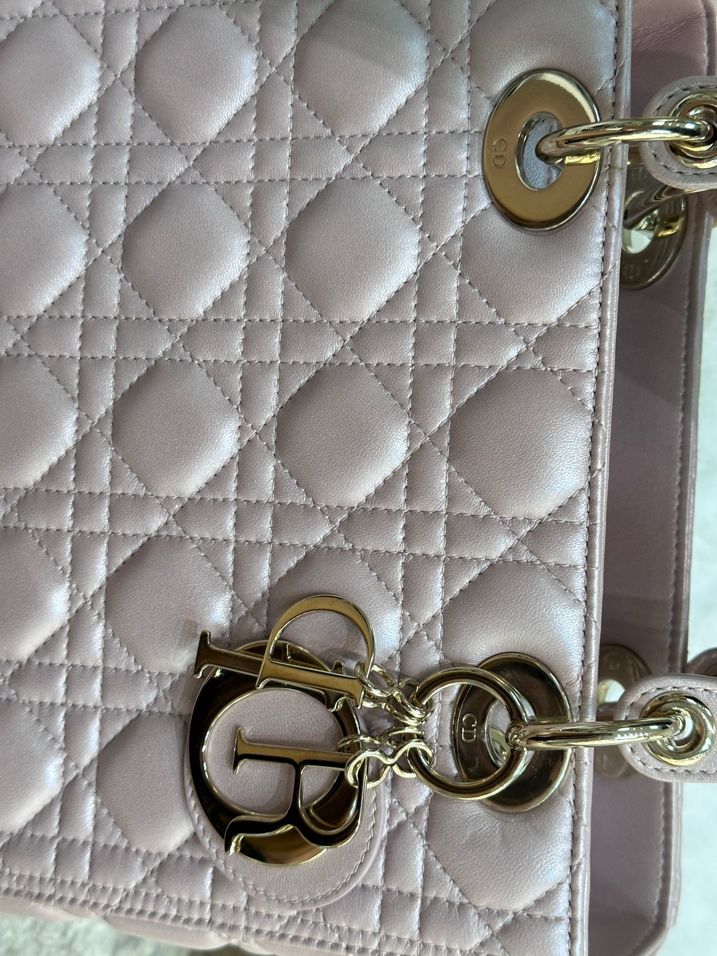 Dior Medium Lady Dior in Pearly Lotus Pink Lambskin GHW
