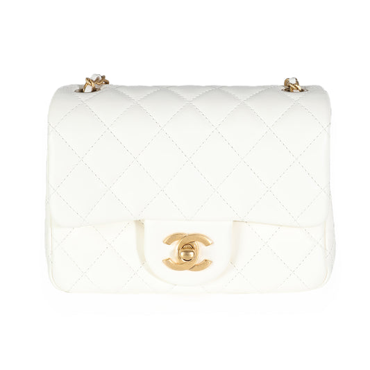 White Lambskin Pearl Crush Mini Flap