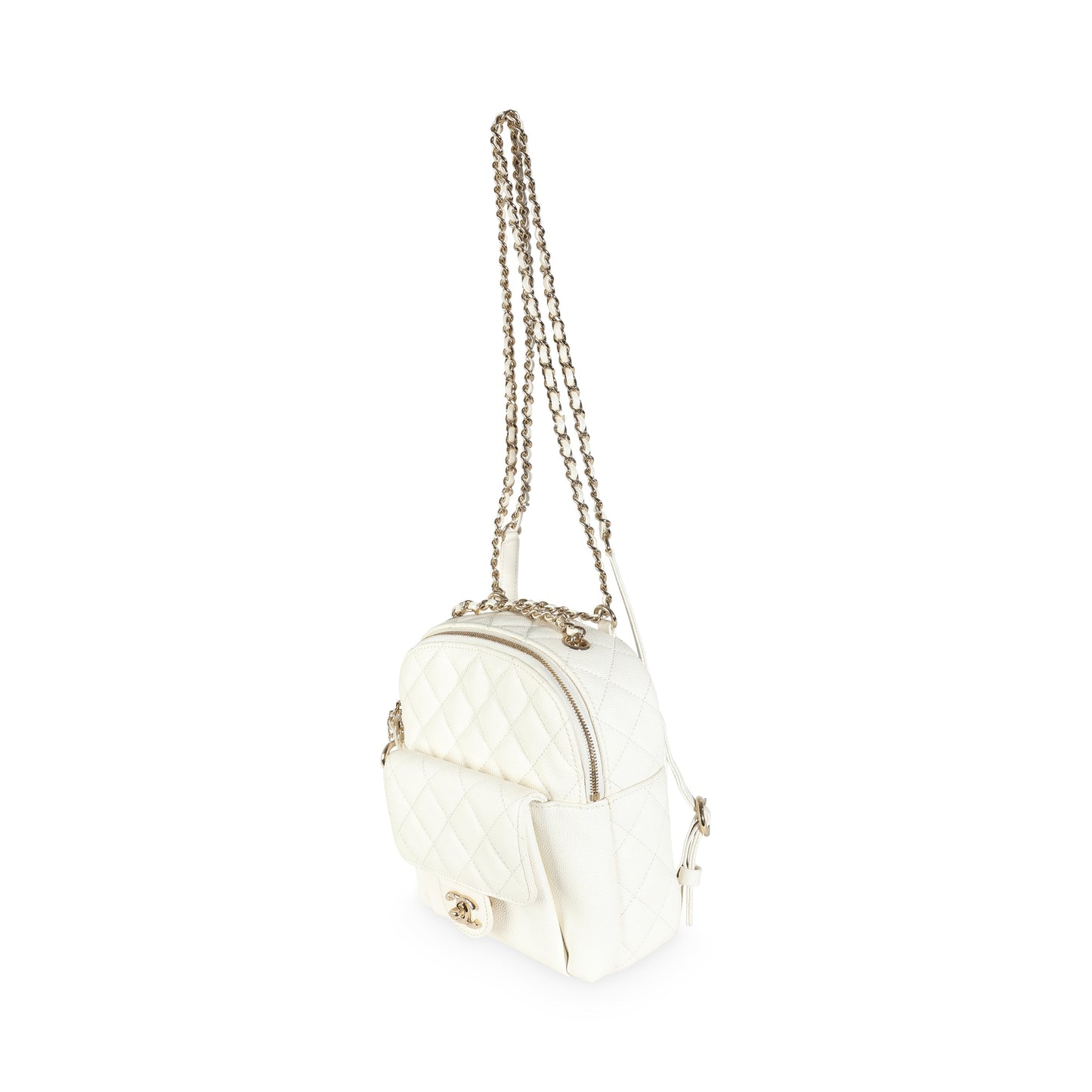White Quilted Caviar Small CC Day Backpack Handbag