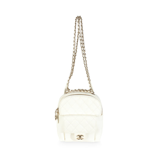 White Quilted Caviar Small CC Day Backpack Handbag