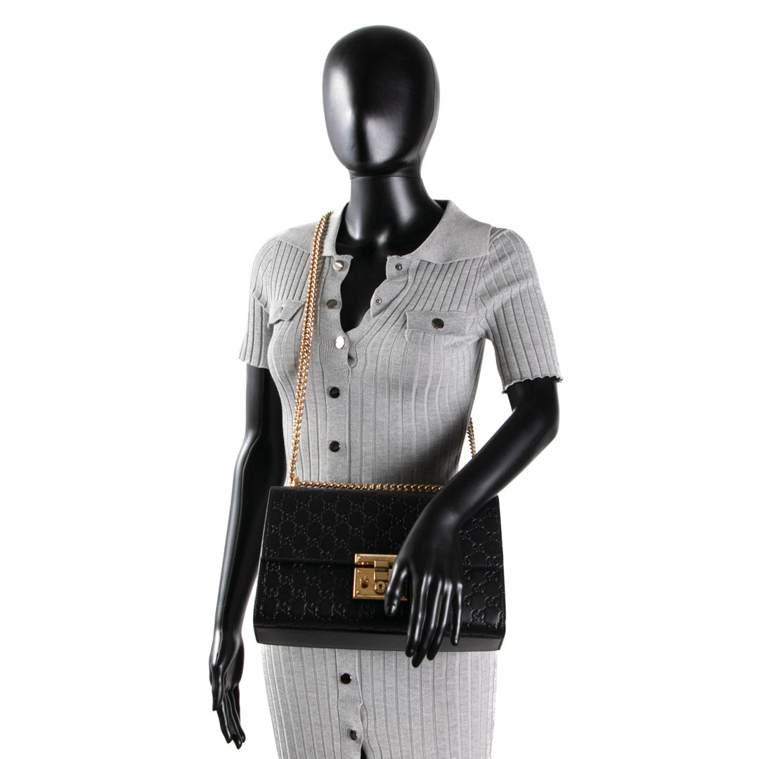 GUCCI Guccisima Medium Padlock Shoulder Bag - Black