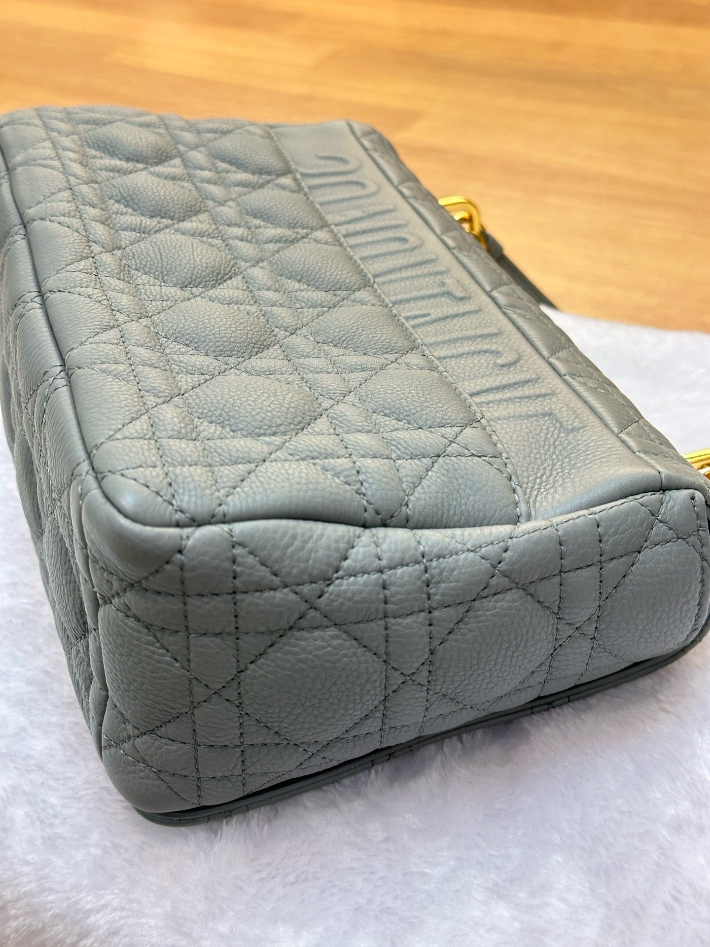 Medium Dior Calfskin Caro Bag Stone Gray Supple Cannage