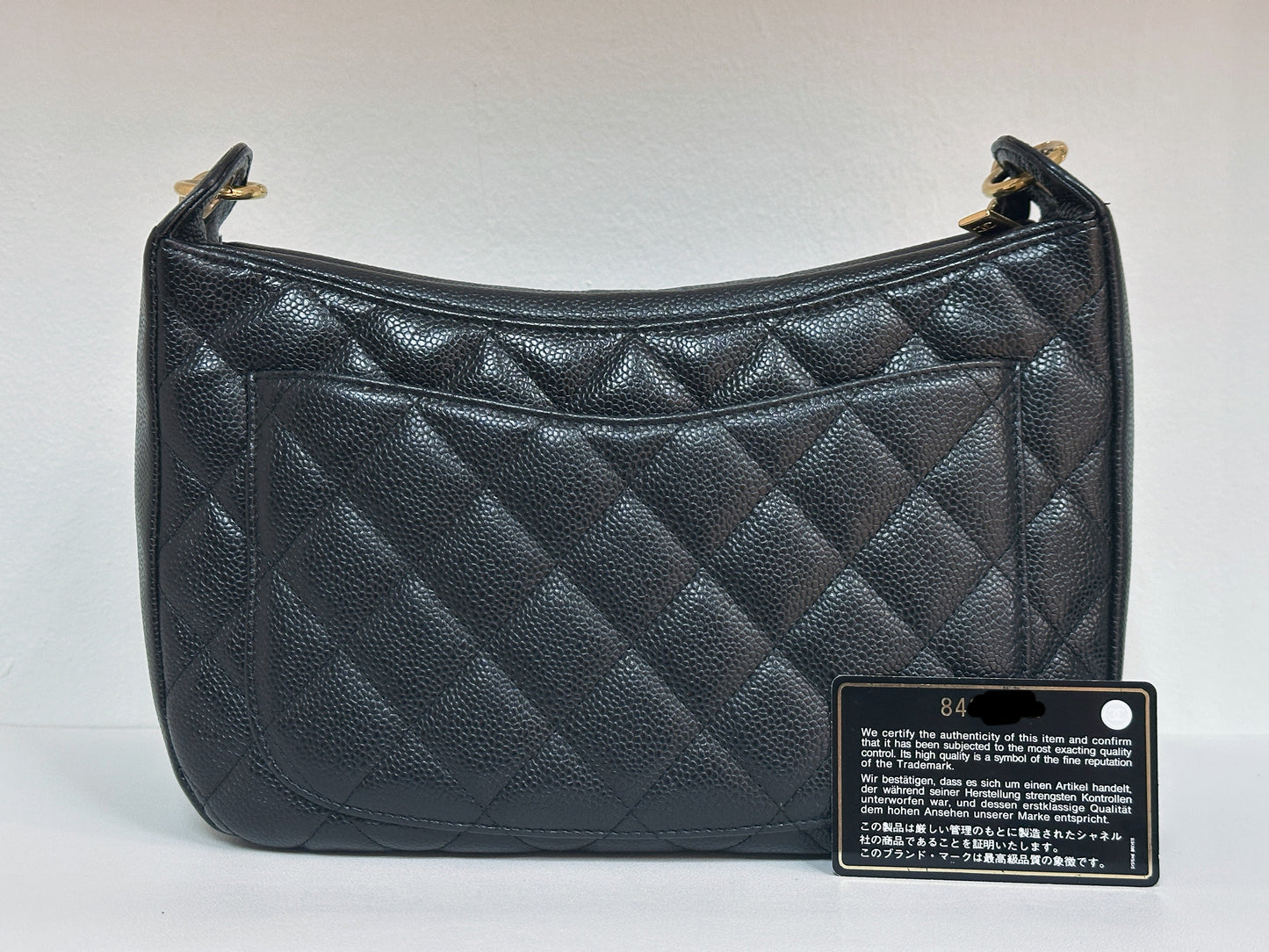 Chanel Black Quilted Caviar CC Logo Chain Shoulder Bag holo 8438