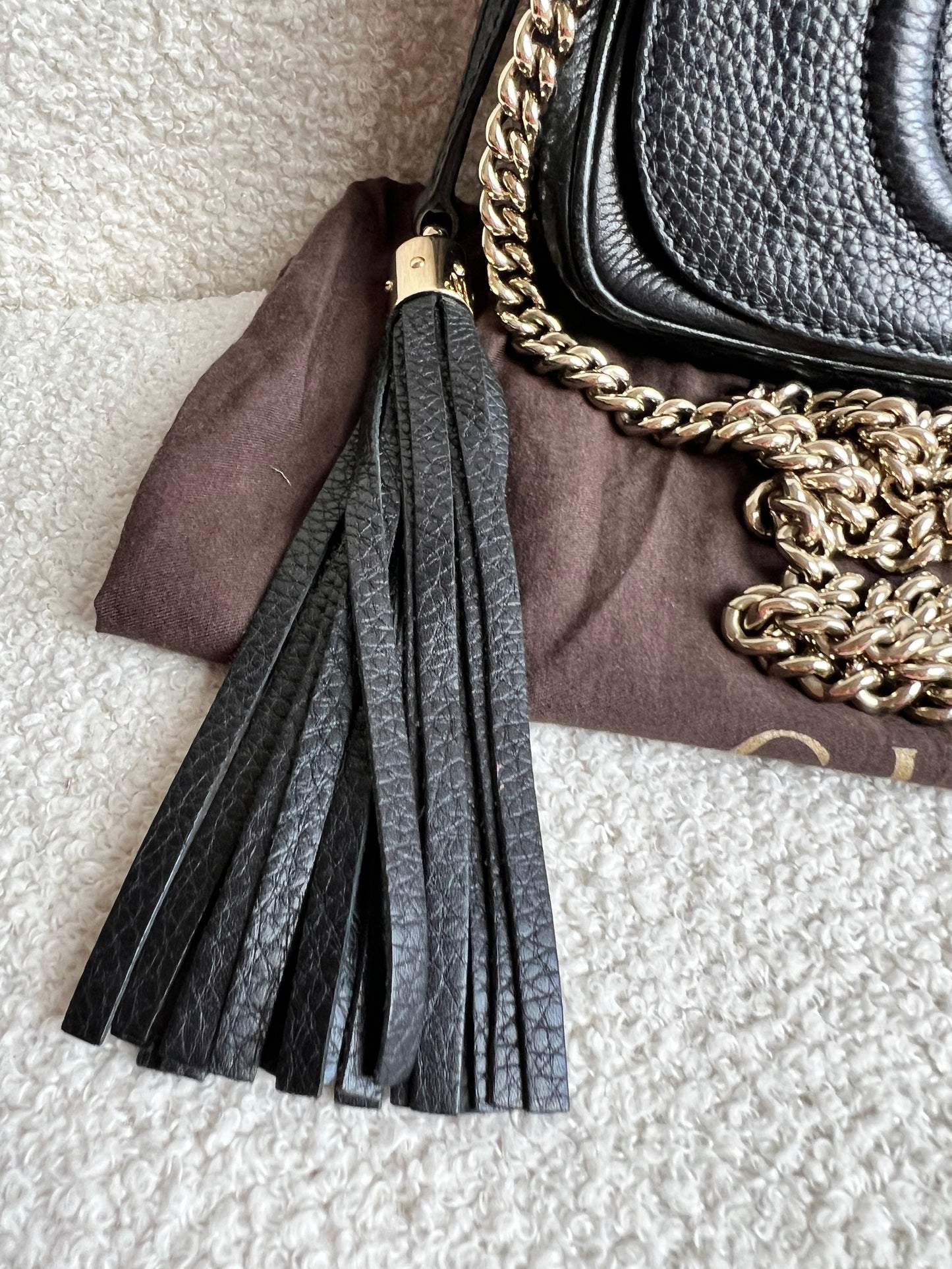Gucci Black Mini Soho Chain Crossbody Flap Bag