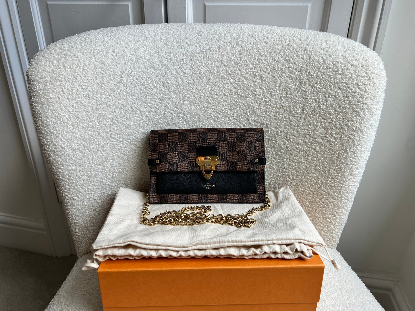 Louis Vuitton Black and Damier Ebene Vavin Chain Wallet (RRP £1280)