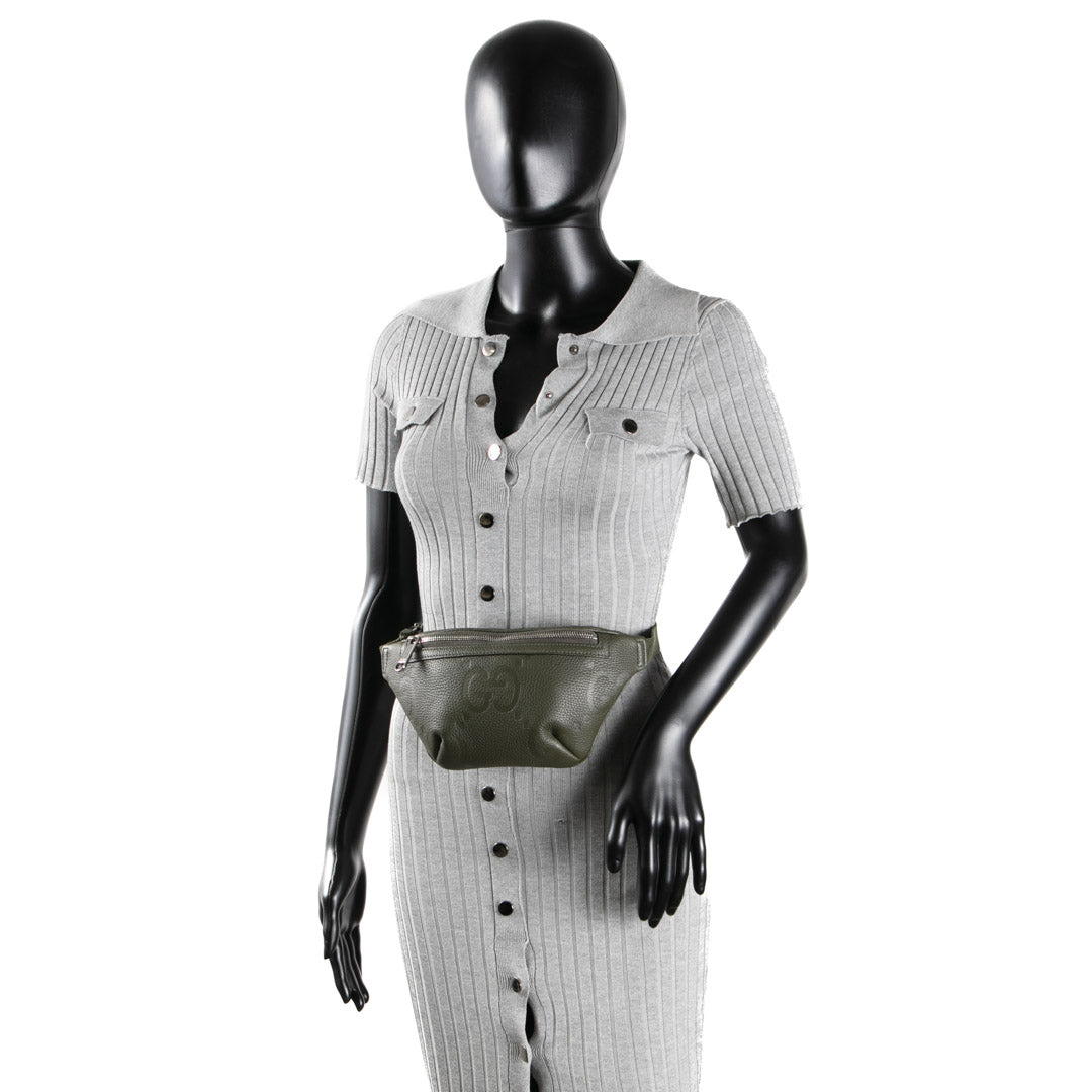 GUCCI Jumbo GG Embossed Small Belt Bag - Olive Green