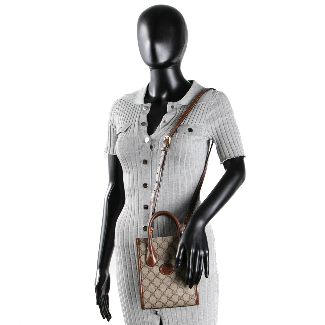 GUCCI Interlocking G Mini Tote GG Supreme- Brown