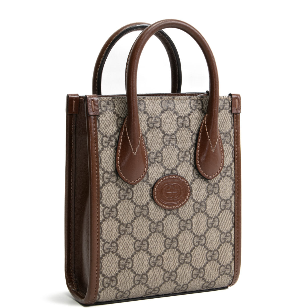 GUCCI Interlocking G Mini Tote GG Supreme- Brown