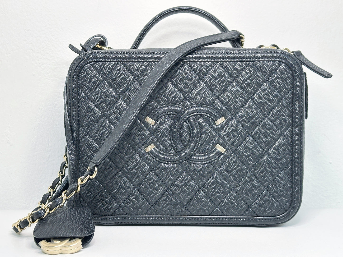 Chanel Filigree Large Black Vanity Case Bag in Caviar Leather GHW