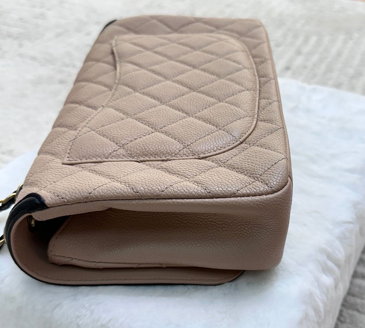 CHANEL Caviar Quilted Medium CC Filigree Flap Beige Black