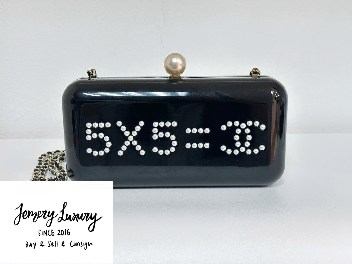 Chanel 2015 Votez Coco Black Pearl Plexiglass Minaudiere Evening Clutch Bag
