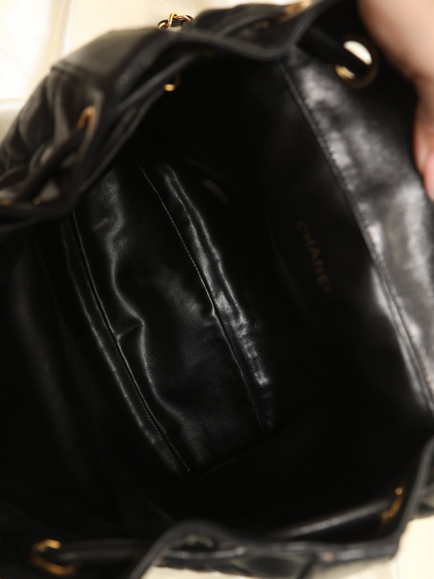 Chanel Lambskin Quilted Chain Backpack with Pouch