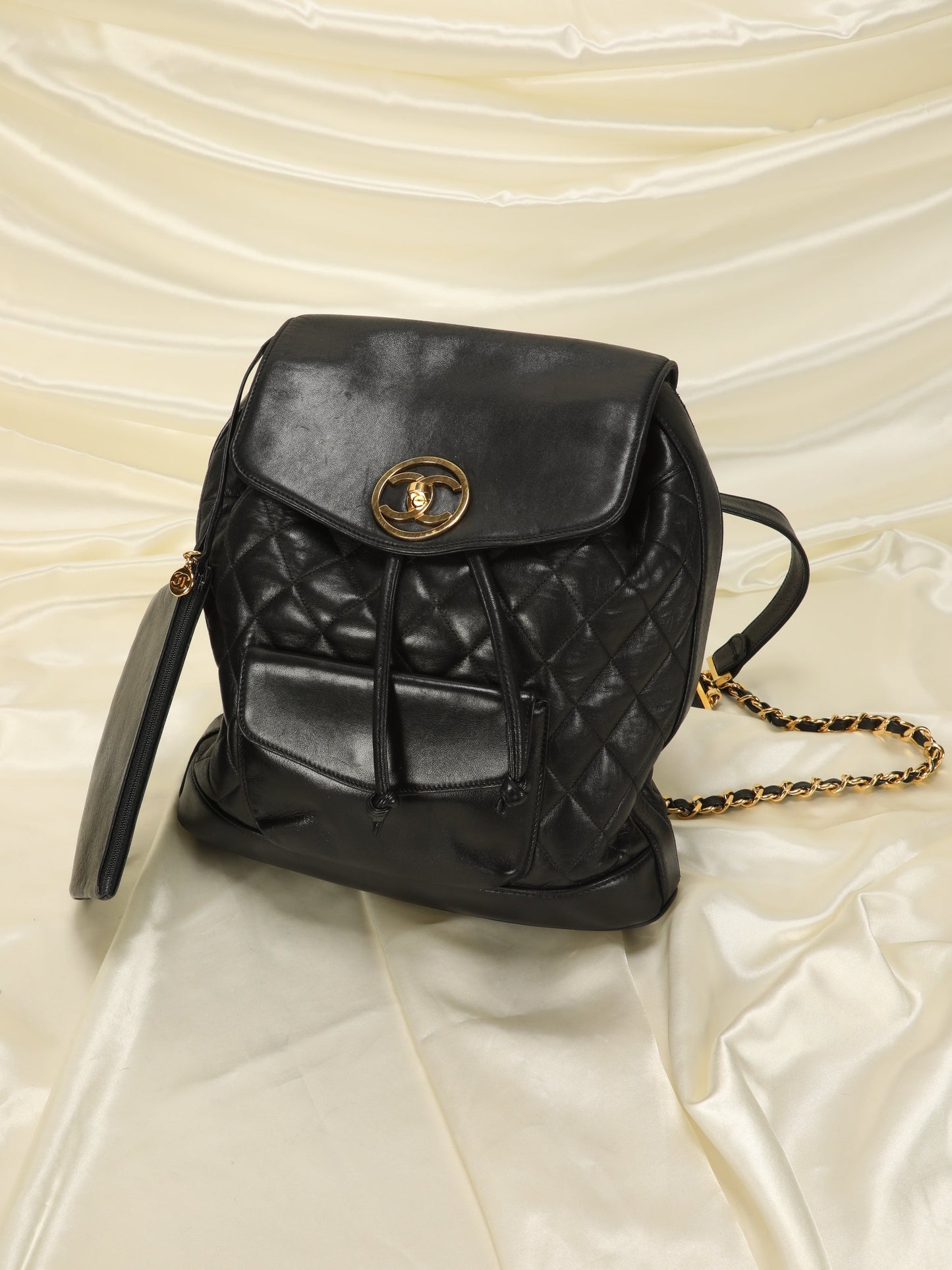 Chanel Lambskin Quilted Chain Backpack with Pouch