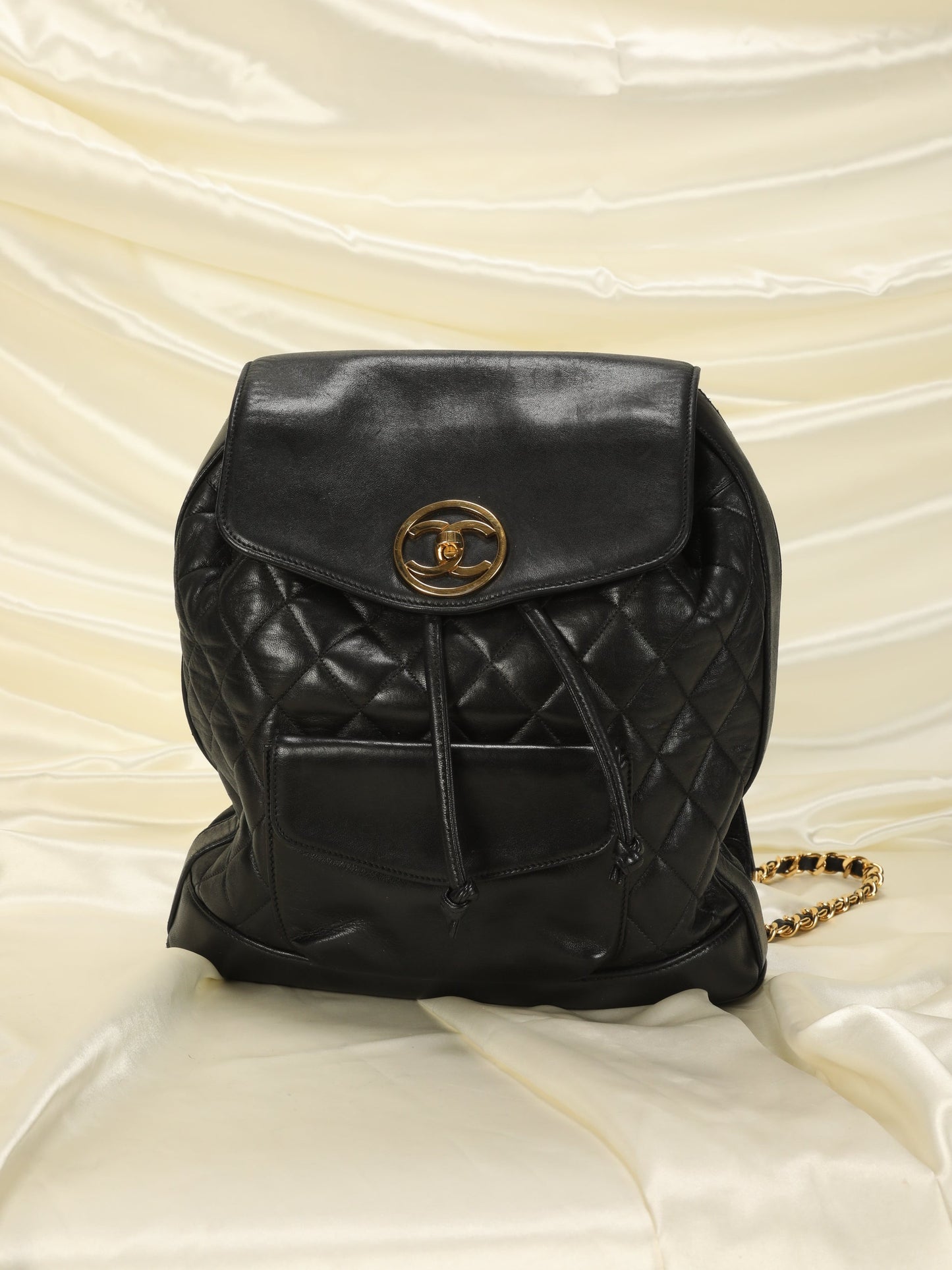 Chanel Lambskin Quilted Chain Backpack with Pouch