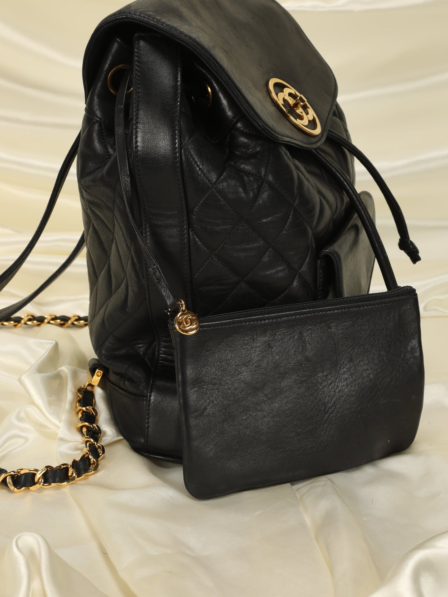 Chanel Lambskin Quilted Chain Backpack with Pouch