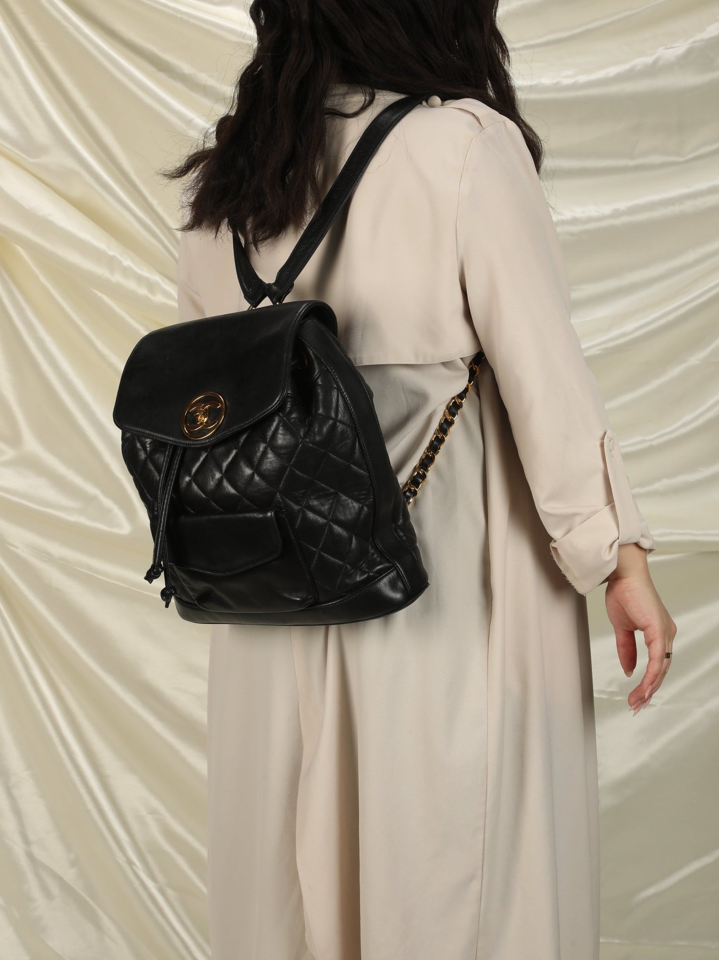 Chanel Lambskin Quilted Chain Backpack with Pouch