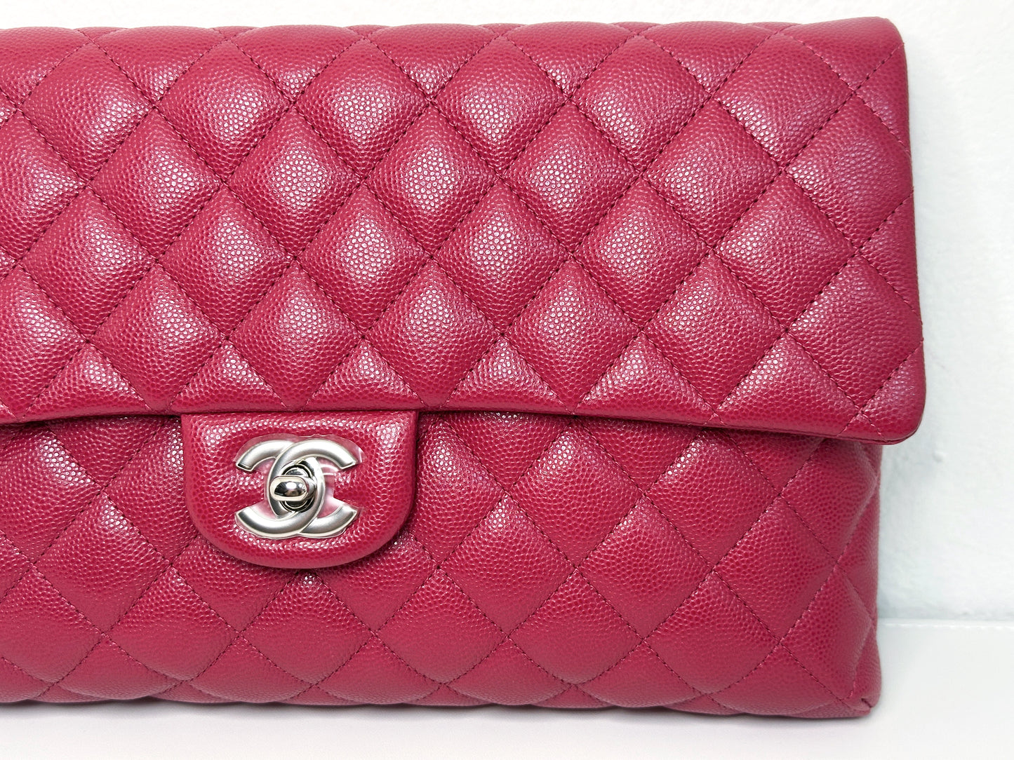 Chanel Flap Clutch Bag Red Caviar SHW 2645 holo card