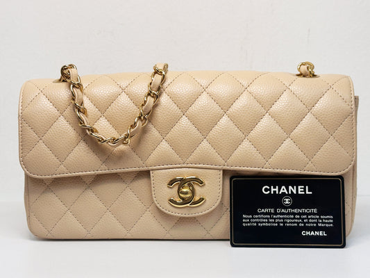 Chanel Classic Vintage Clutch East-west in Beige Color GHW 1385 holo card