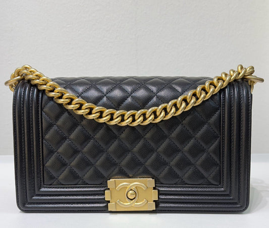 Chanel Medium Caviar LeBoy Bag Black GHW 27 holo card