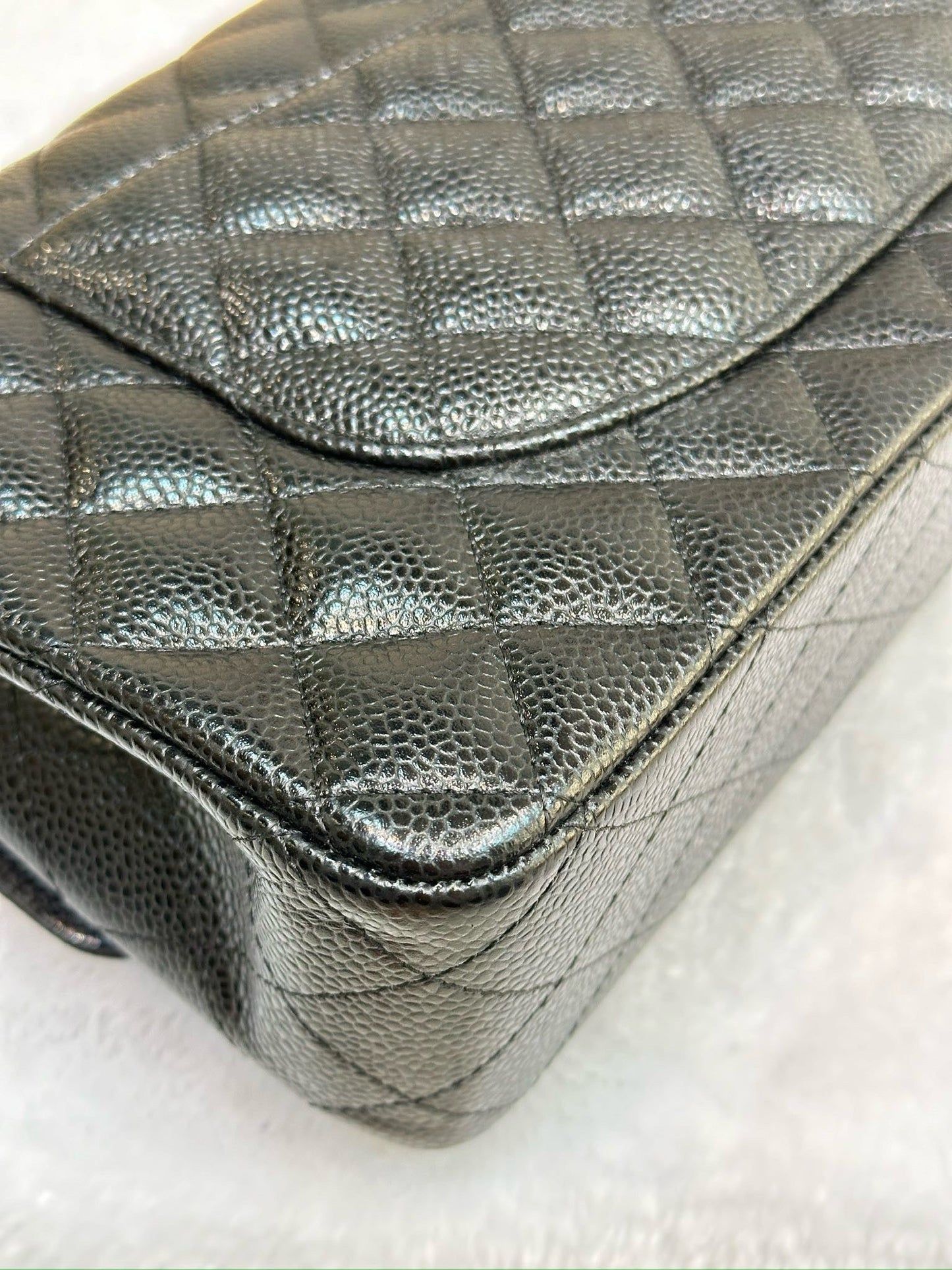 Chanel Medium Classic Quilted Caviar Double Flap Black GHW 2790 holo card
