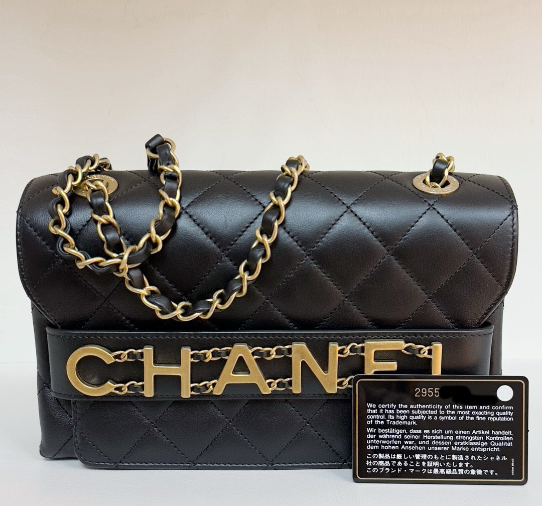 Chanel Calfskin Quilted Small Enchained Flap Black 2955 holo card