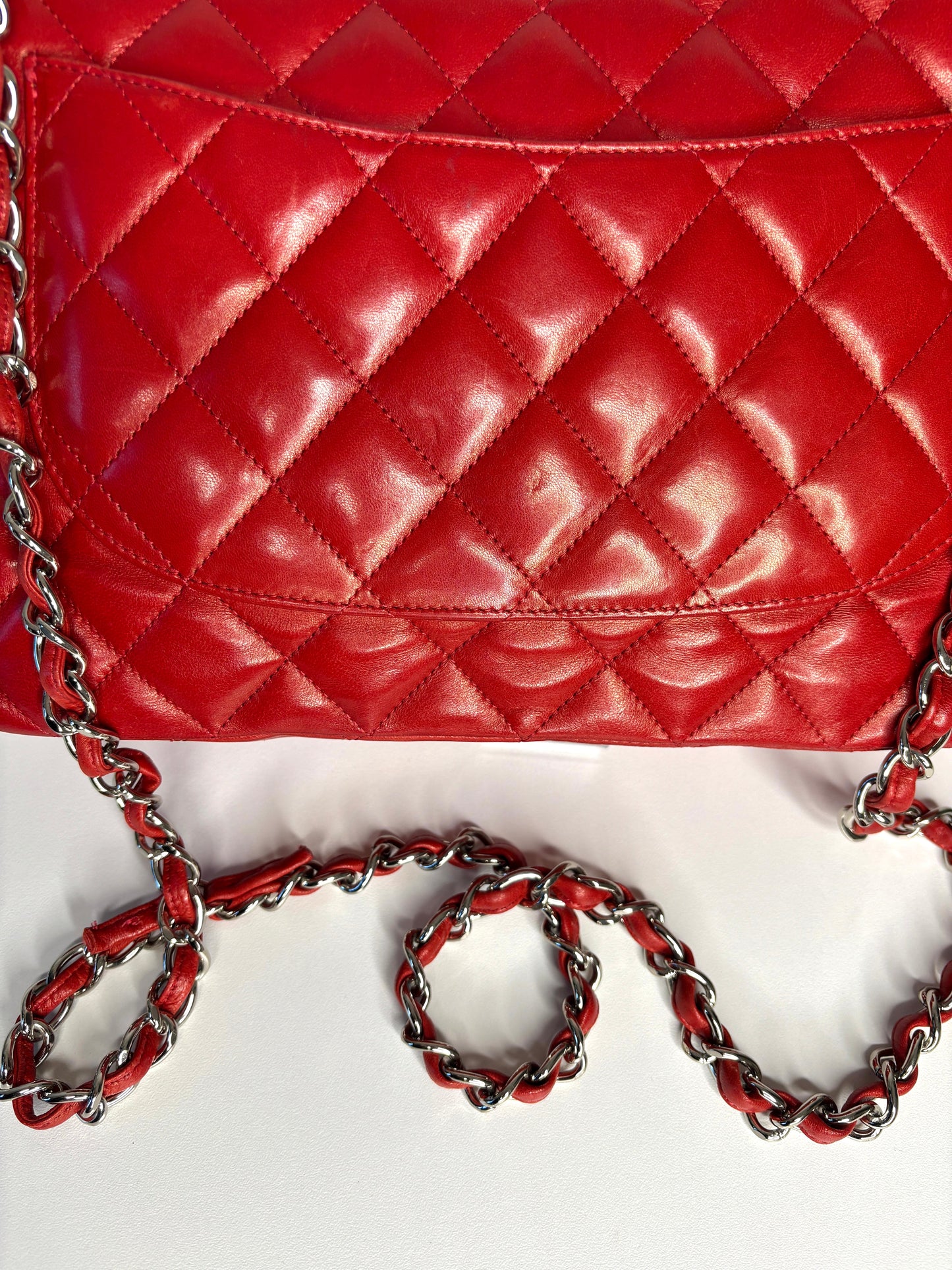 RESERVED  for 24 hrs - Chanel Jumbo Red Lambskin Classic Single Flap Shoulder Bag - Preloved