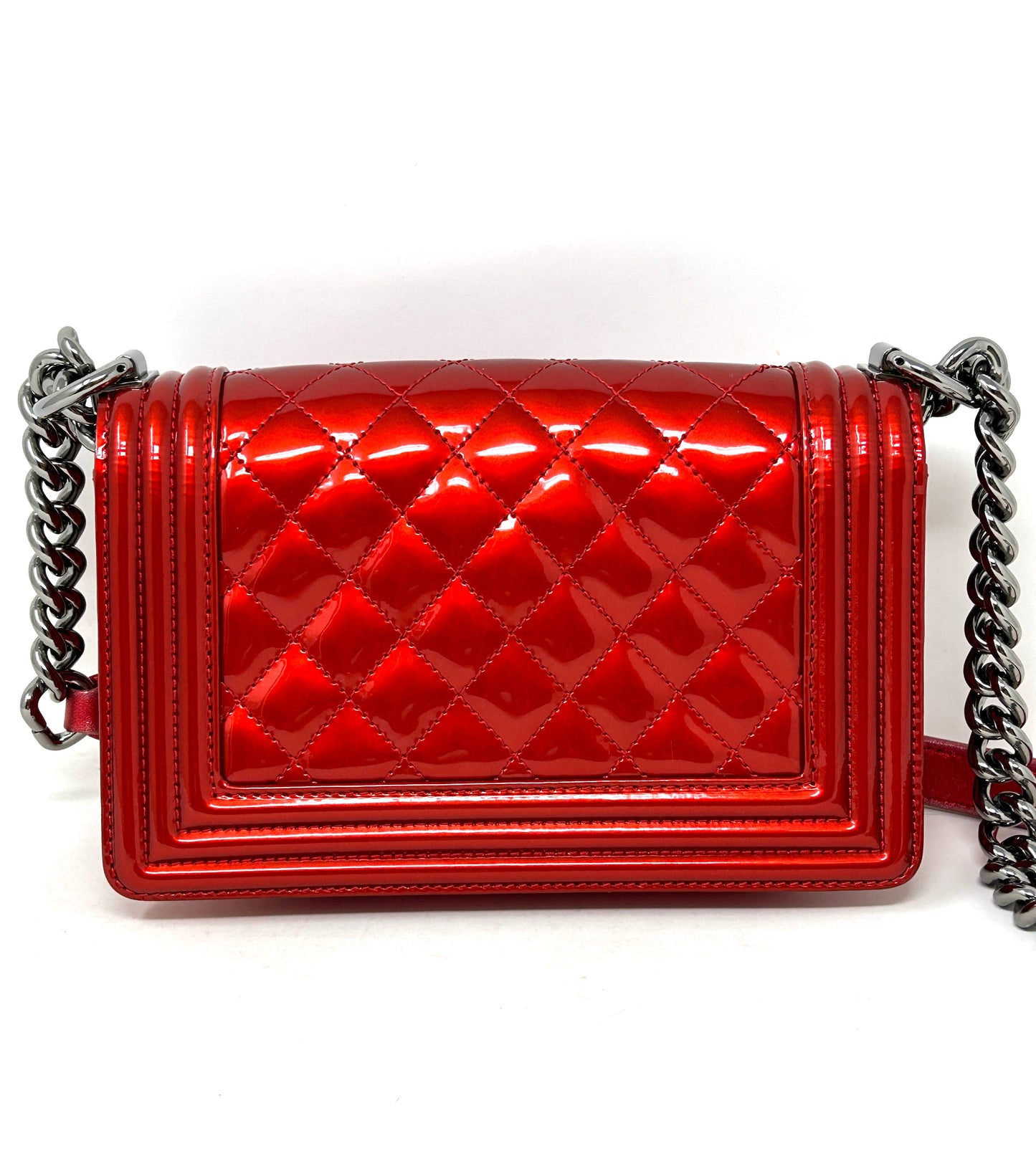 Chanel Small Metallic Red Patent Boy Bag