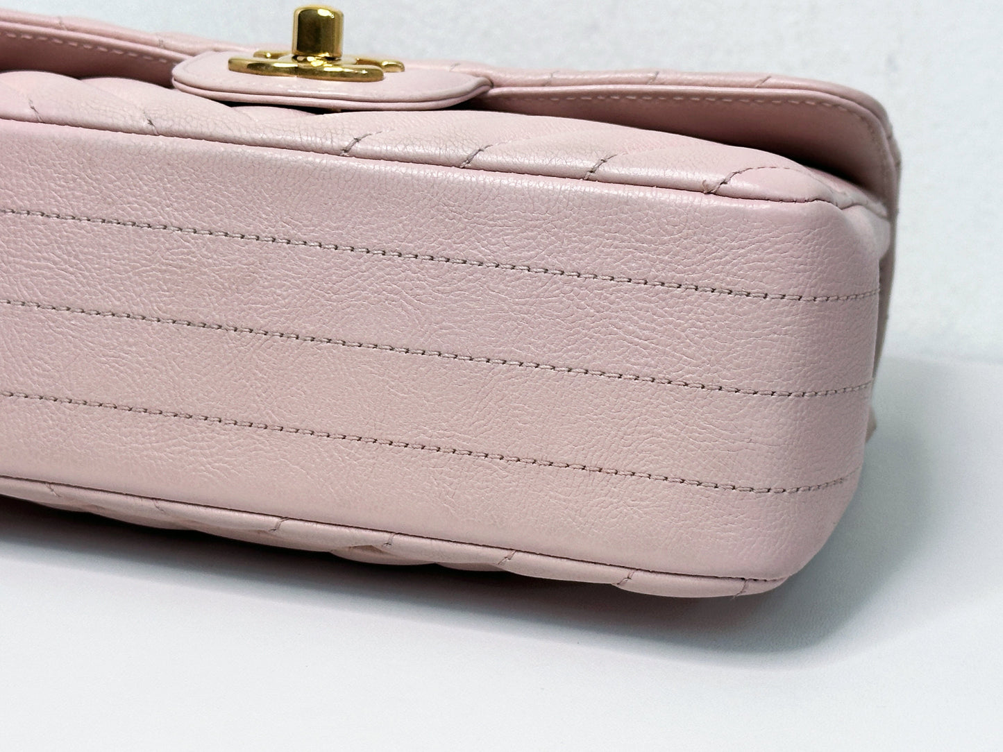 Chanel Classic Mini Rectangular 17C Light Pink Chevron Calfskin with brushed gold hardware ⁣⁣2383 holo card