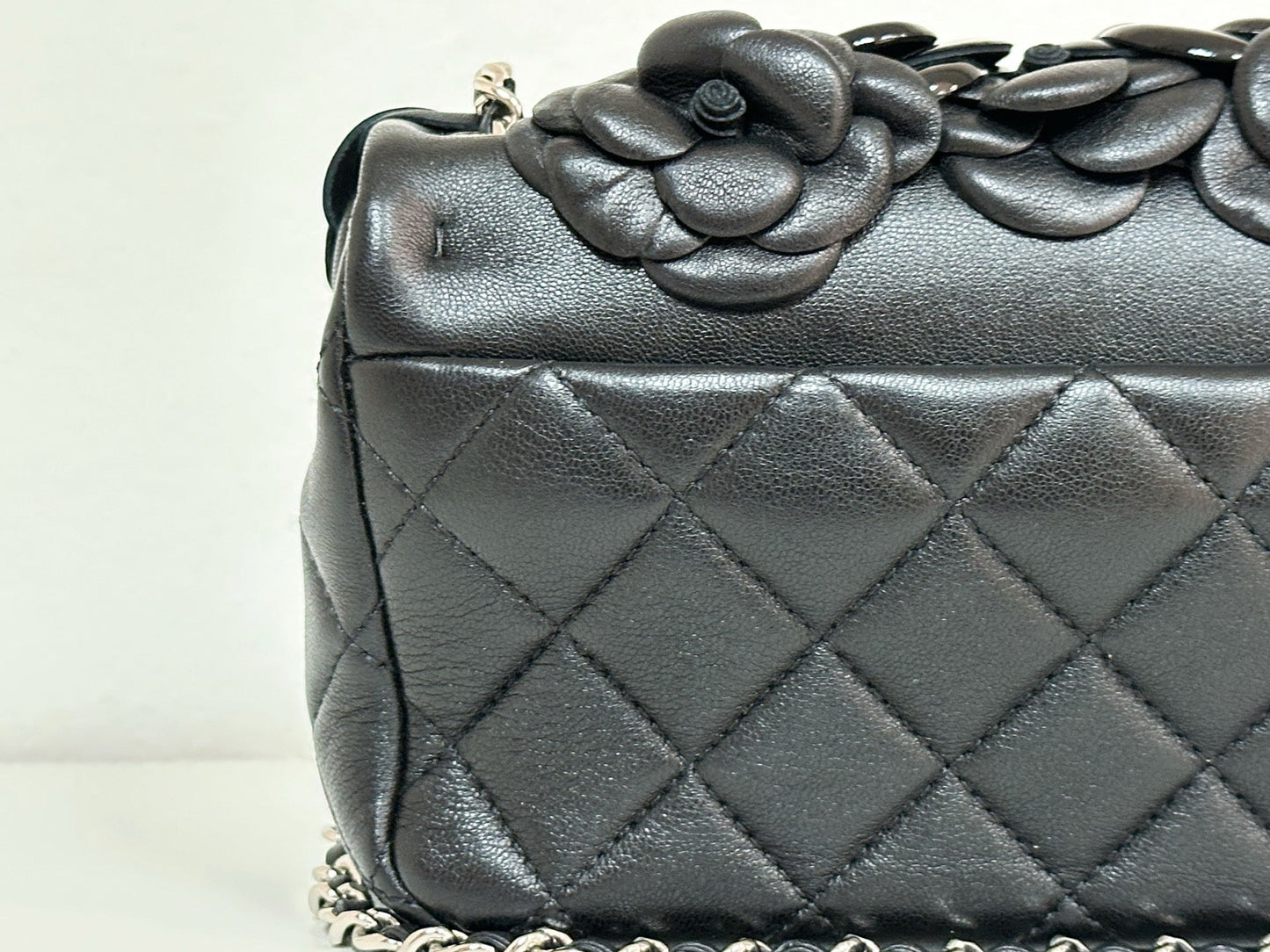 CHANEL Camellia Lambskin Patent Around Flap Crossbody Bag holo card 2246