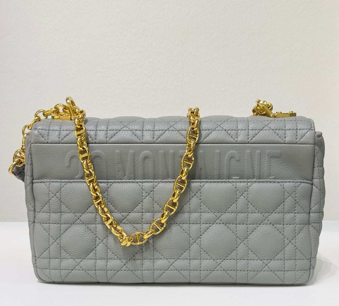 Medium Dior Calfskin Caro Bag Stone Gray Supple Cannage
