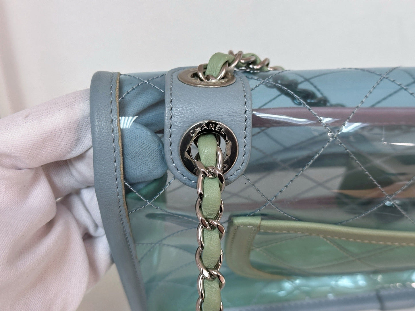 Chanel Coco Splash PVC Medium Flap Bag Pink/Blue/Green Holo card 2569