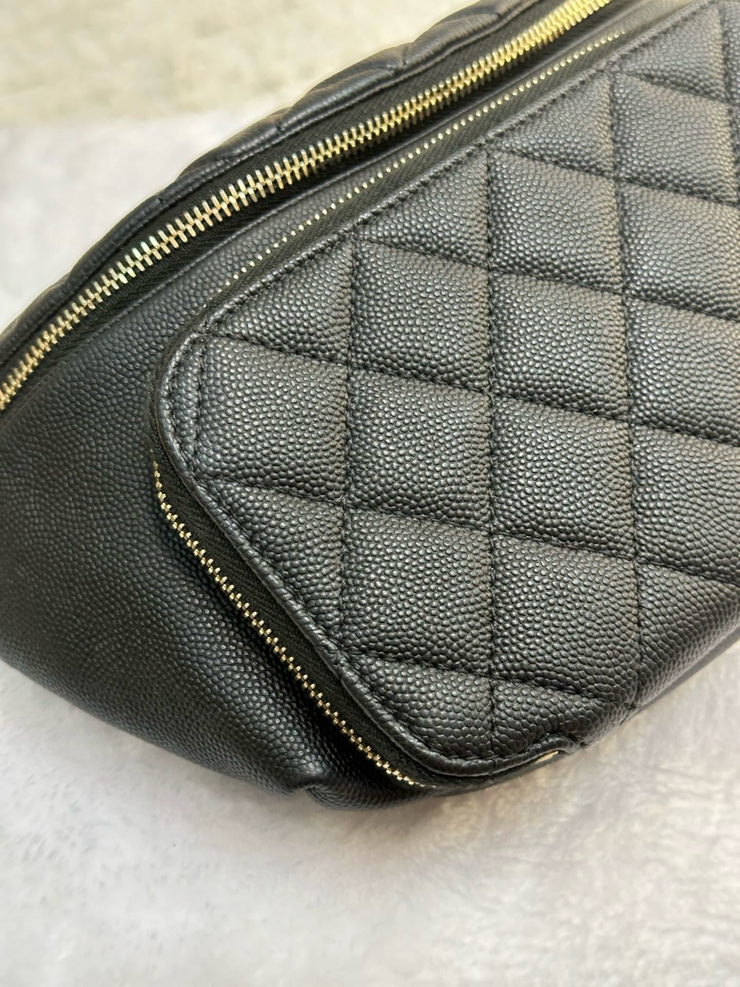 Chanel Black Quilted Caviar Leather Business Affinity Waist Belt Bag (not have card)