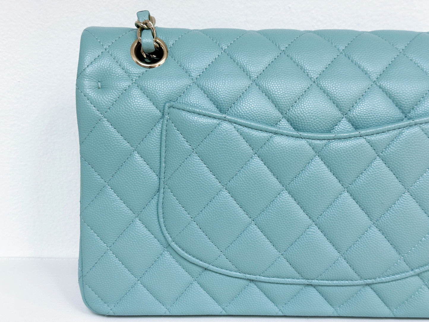 Chanel Classic Flap Medium 20C Tiffany Blue Caviar Light Gold Hardware 2943 holo card