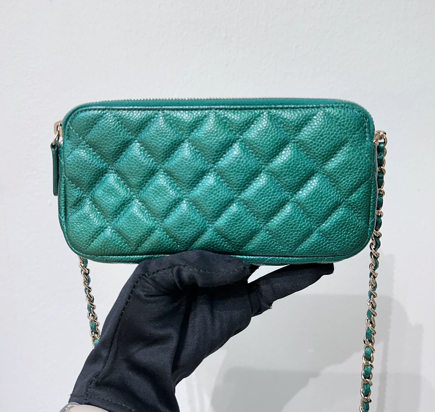 Chanel Emerald Green Double Zip Chain