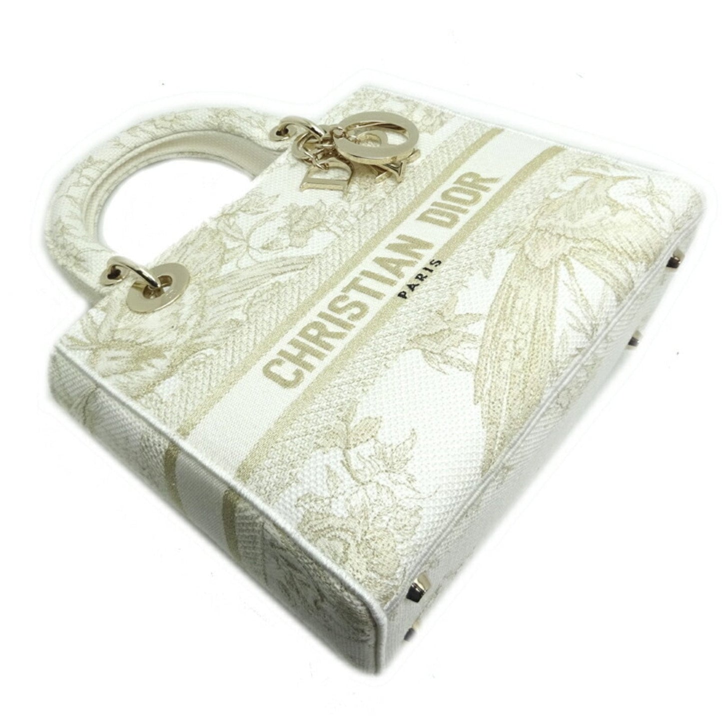 CHRISTIAN DIOR Lady D-LITE Medium 2022 Limited Ladies Handbag Toile White/Gold