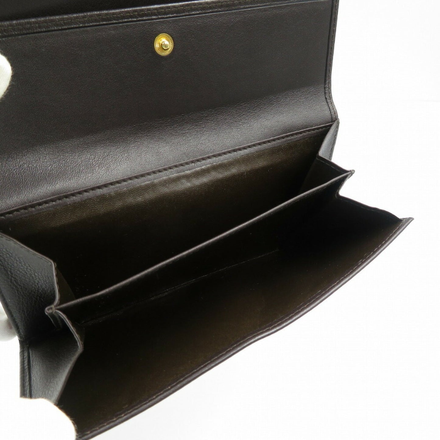 CHRISTIAN DIOR leather dark brown long wallet