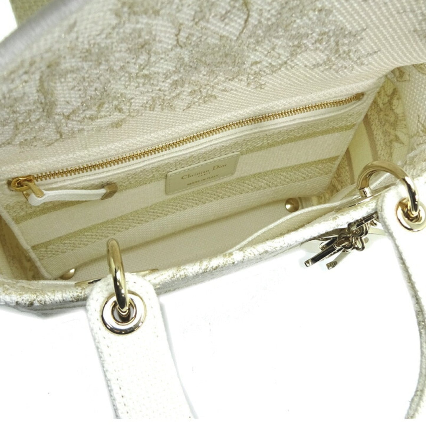 CHRISTIAN DIOR Lady D-LITE Medium 2022 Limited Ladies Handbag Toile White/Gold