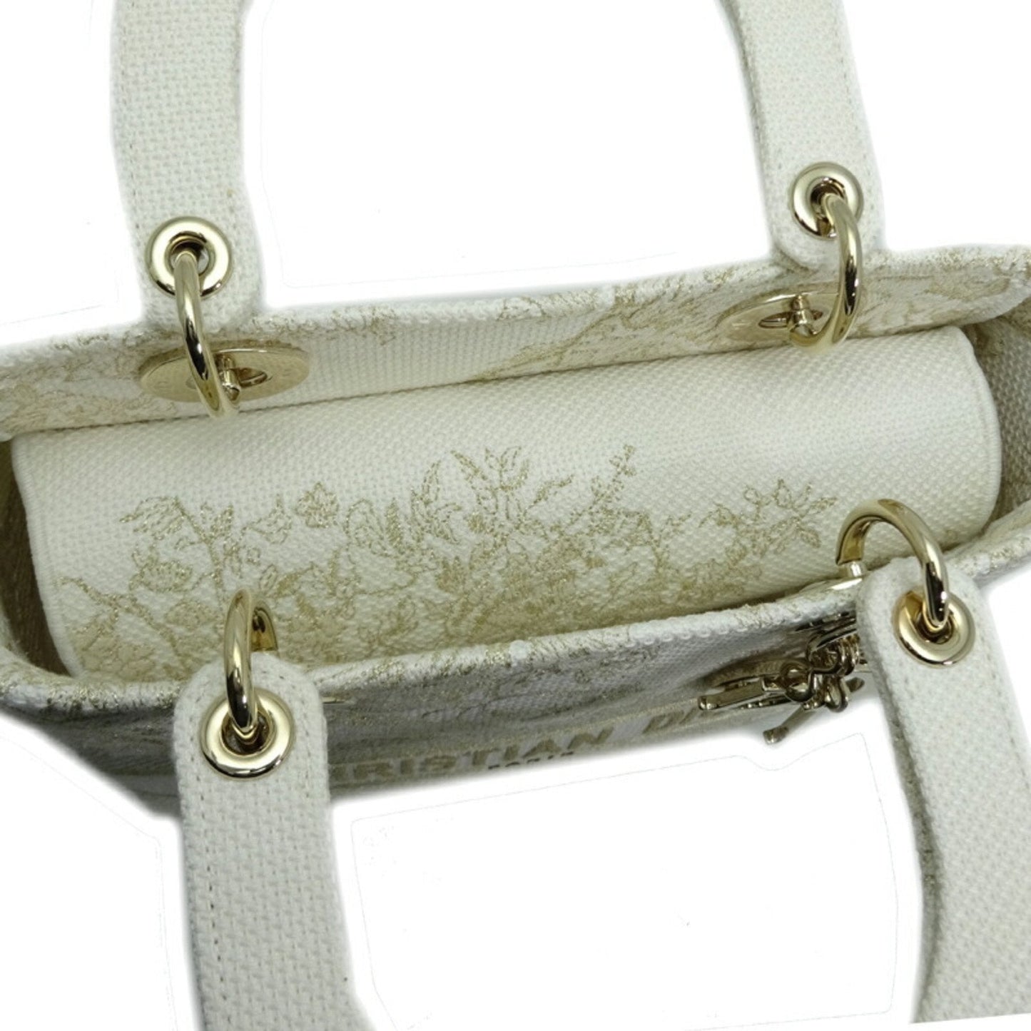 CHRISTIAN DIOR Lady D-LITE Medium 2022 Limited Ladies Handbag Toile White/Gold