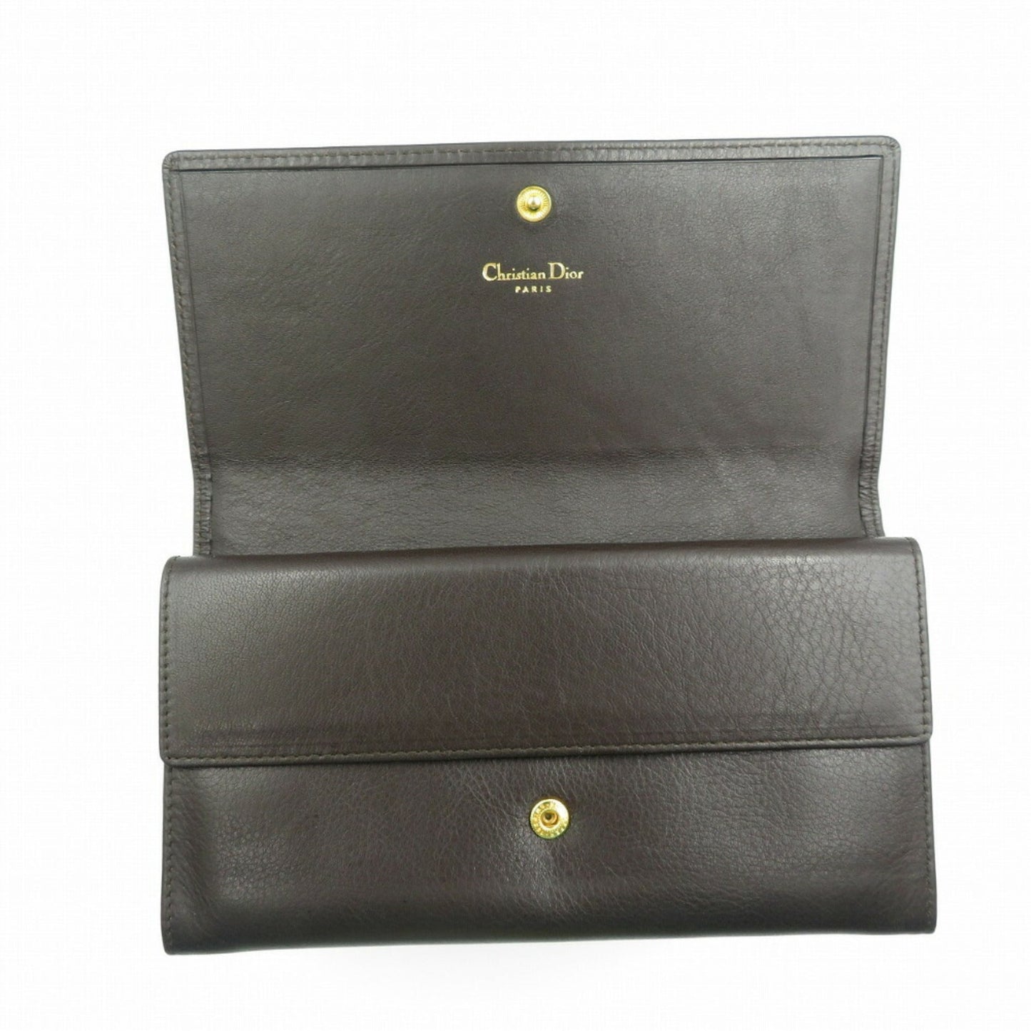 CHRISTIAN DIOR leather dark brown long wallet