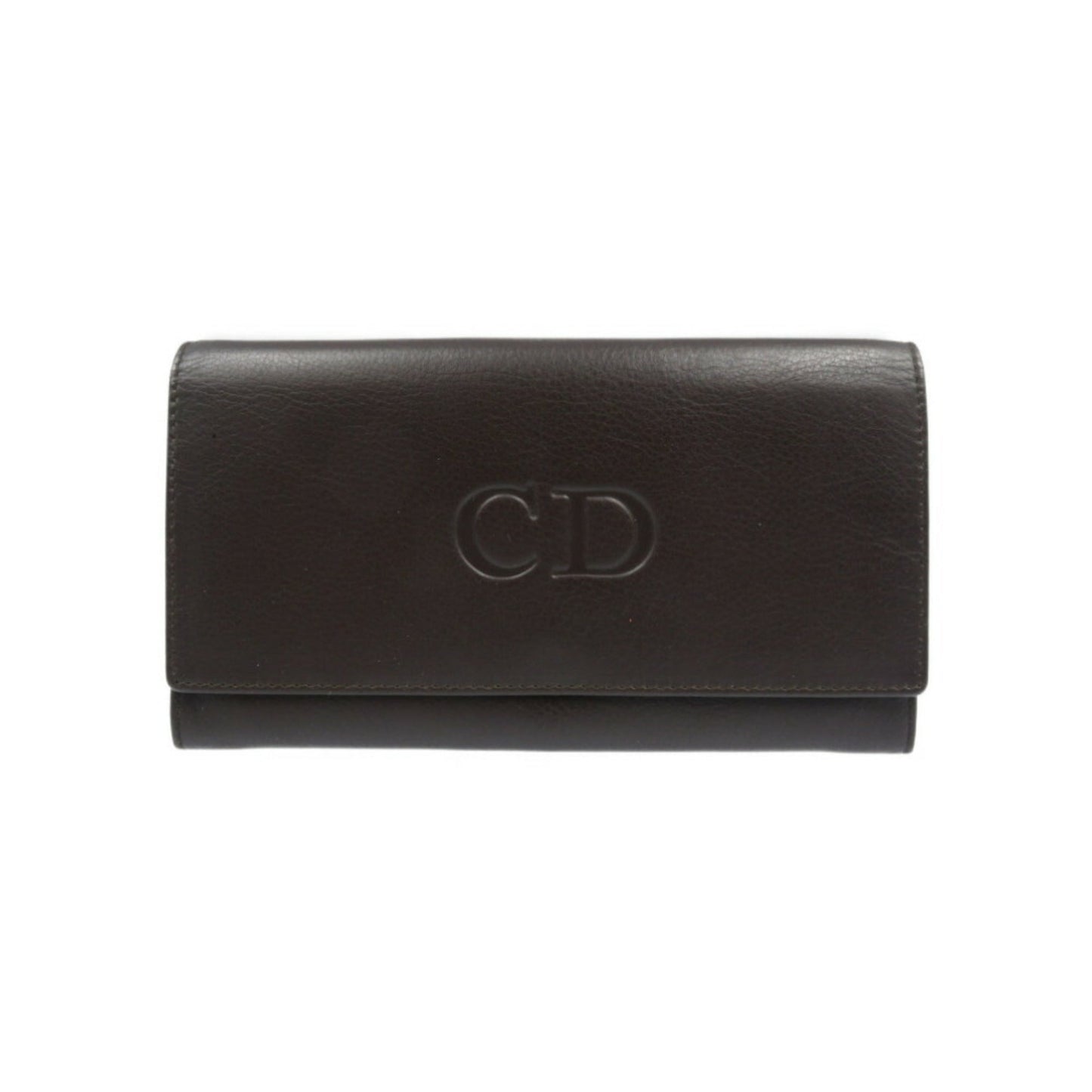 CHRISTIAN DIOR leather dark brown long wallet