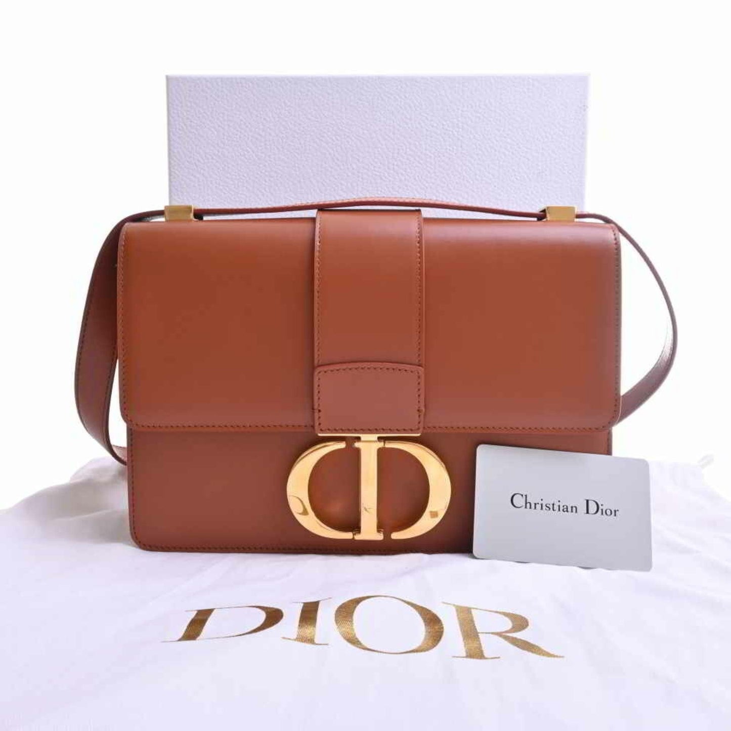 CHRISTIAN DIOR Leather Montaigne Shoulder Bag M9203UMOS Brown Women's