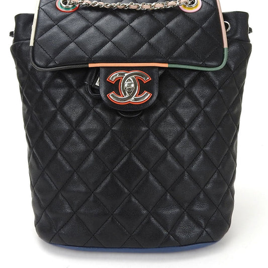 CHANEL backpack rucksack matelasse here mark lambskin leather 23 series black multicolor quilting ladies bag