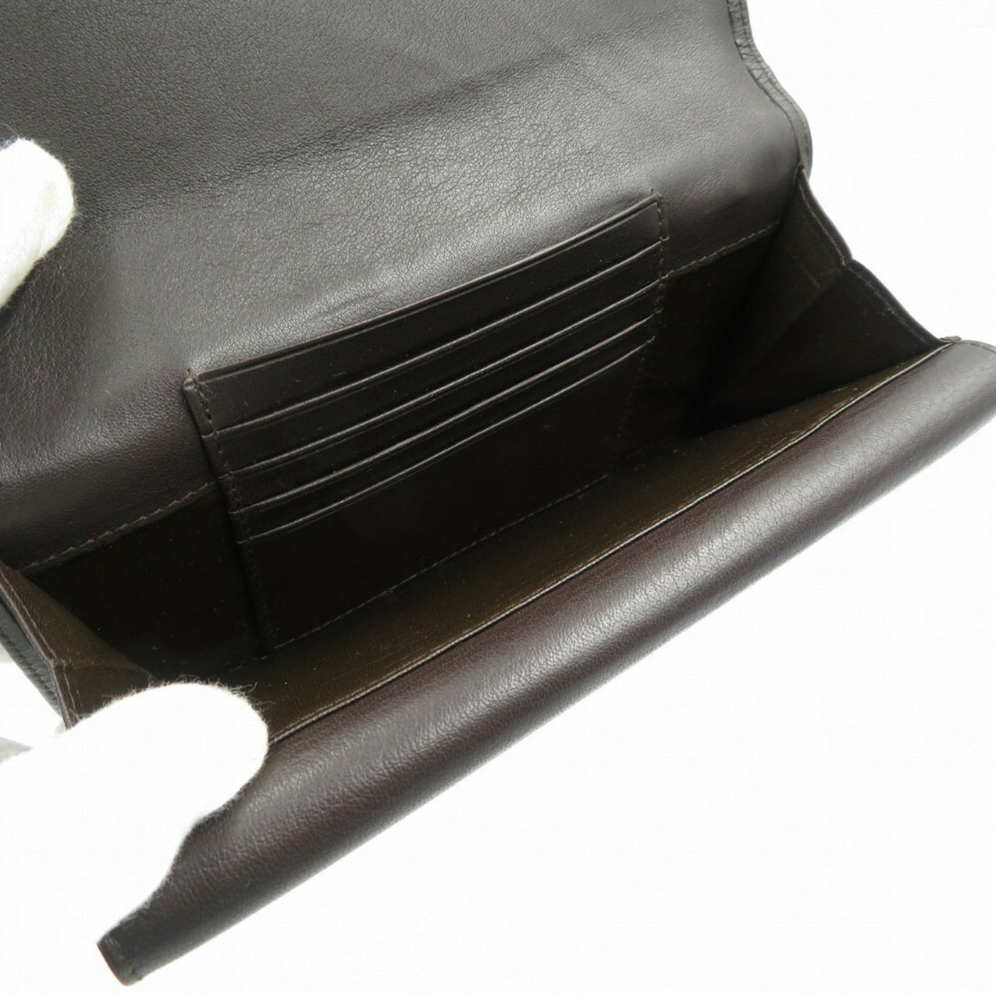 CHRISTIAN DIOR leather dark brown long wallet