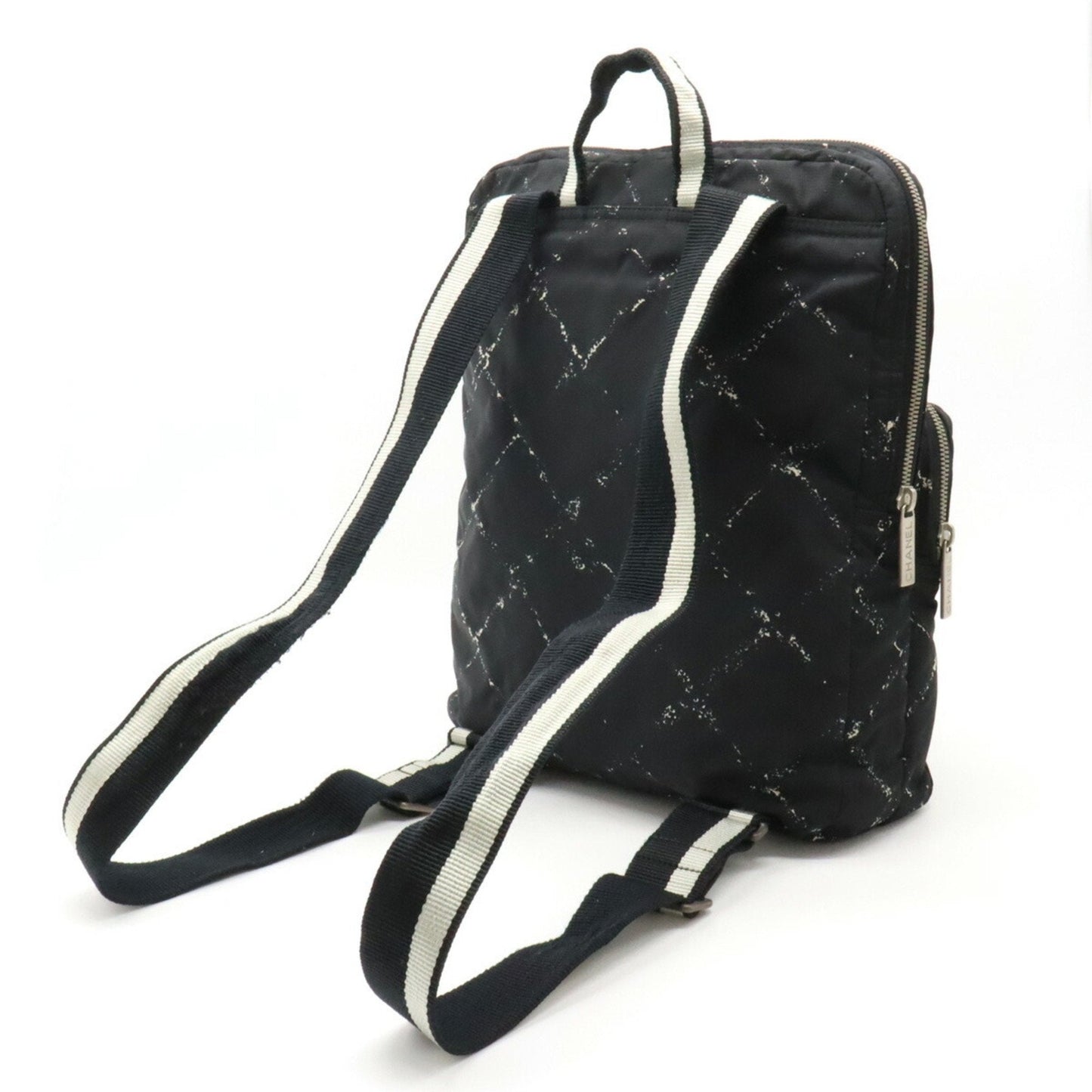 CHANEL Chanel Old Travel Line Rucksack Backpack Daypack Nylon Jacquard Black