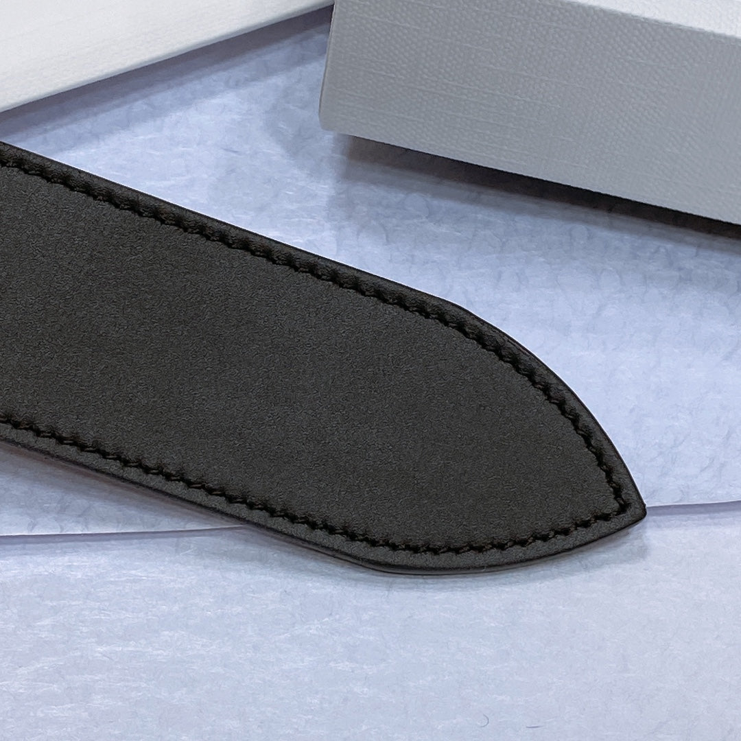 CL LARGE 35MM TWIN TRIOMPHE BELT IN BLACK AND BROWN CALFSKIN GOLD HARDWARE