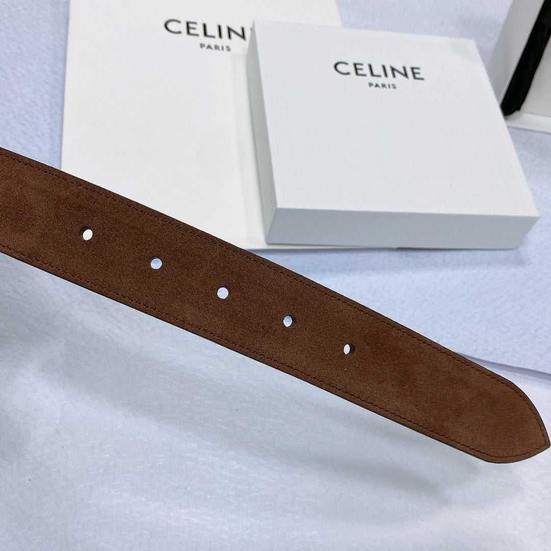 CL LARGE 35 MM BELT IN CHOCOLATE BROWN SUEDE LIGHT GOLD HARDWARE